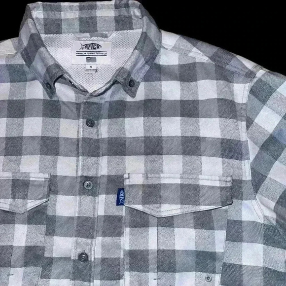 Men's AFTCO Plaid Button Up Shirt Gray White Size S - Picture 5 of 9